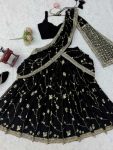 DESIGNER GEORGETTE THREAD WITH SEQUENCE WORK LEHENGA SAREE WITH UNSTITCHED BLOUSE AND DUPATTA WEDDING WEAR WHOLESALE PRICE ETHNIC GARMENT (2)