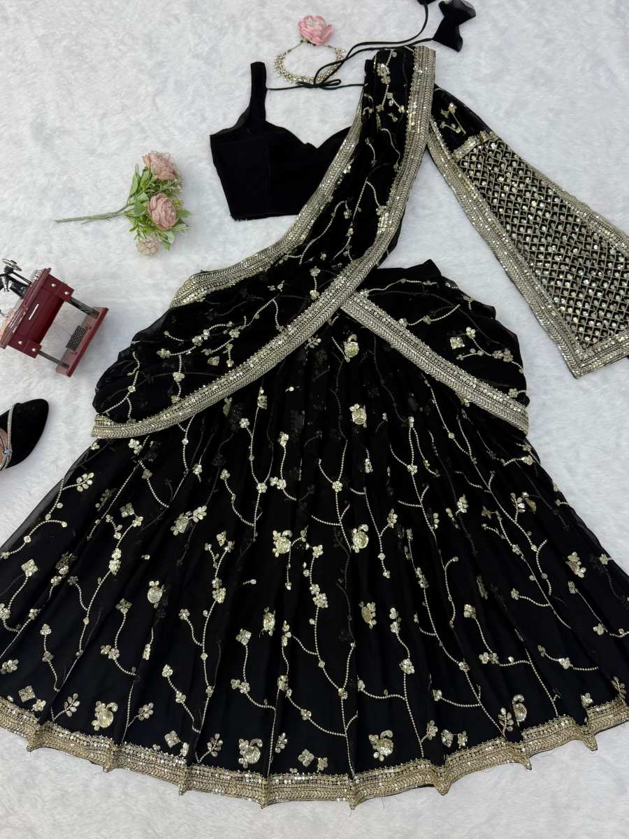 DESIGNER GEORGETTE THREAD WITH SEQUENCE WORK LEHENGA SAREE WITH UNSTITCHED BLOUSE AND DUPATTA WEDDING WEAR WHOLESALE PRICE ETHNIC GARMENT (9)