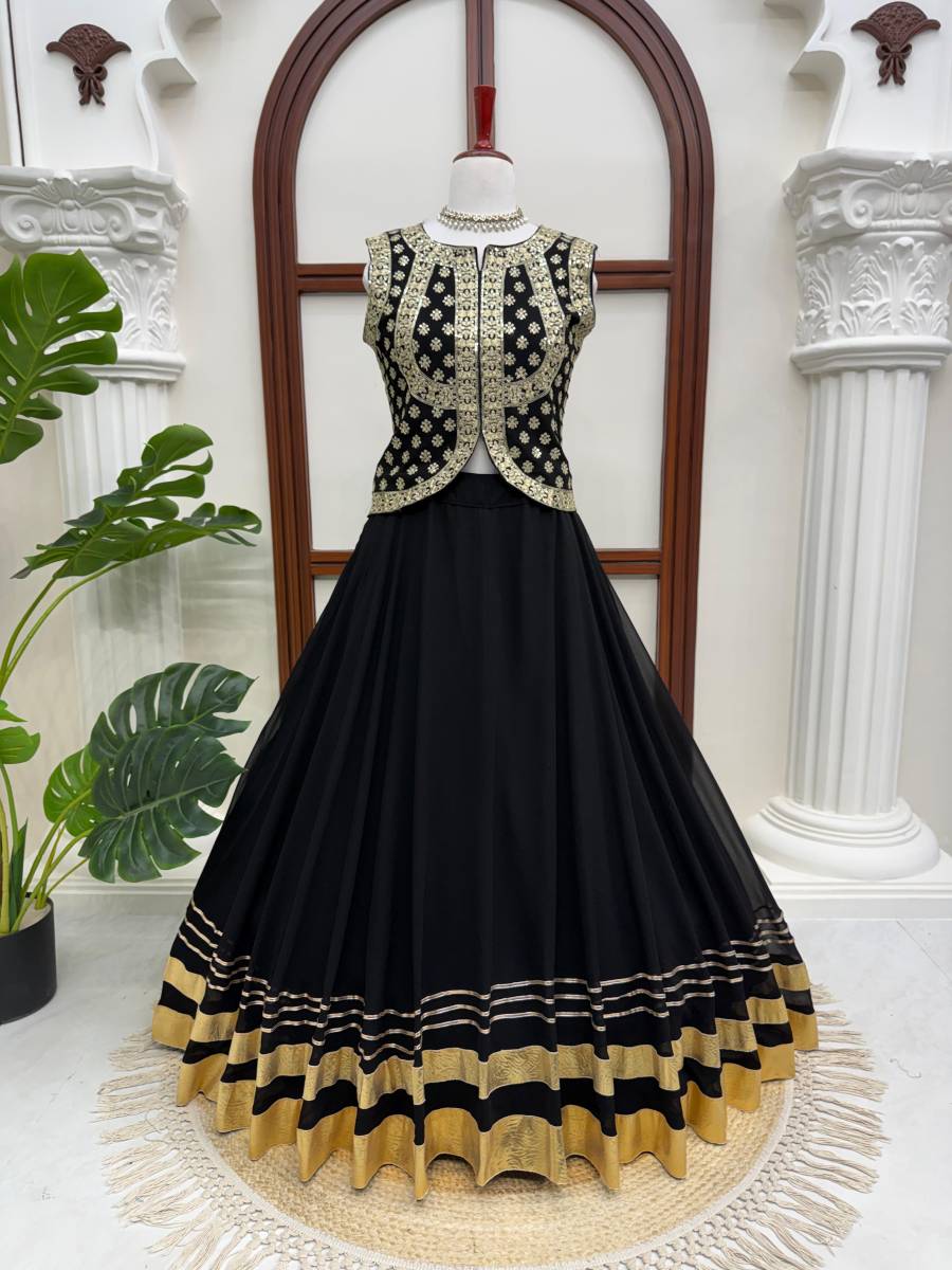 DESIGNER GEORGETTE THREAD WITH SEQUENCE WORK TOP LEHENGA SET PARTY WEAR WHOLESALE PRICE ETHNIC GARMENT (1)