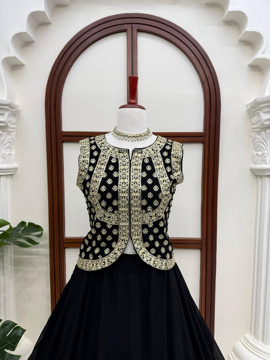 DESIGNER GEORGETTE THREAD WITH SEQUENCE WORK TOP LEHENGA SET PARTY WEAR WHOLESALE PRICE ETHNIC GARMENT (4)