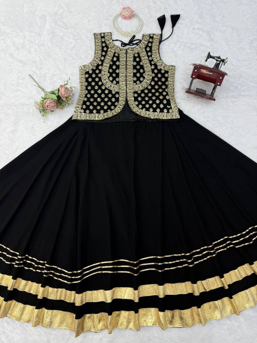 DESIGNER GEORGETTE THREAD WITH SEQUENCE WORK TOP LEHENGA SET PARTY WEAR WHOLESALE PRICE ETHNIC GARMENT (5)