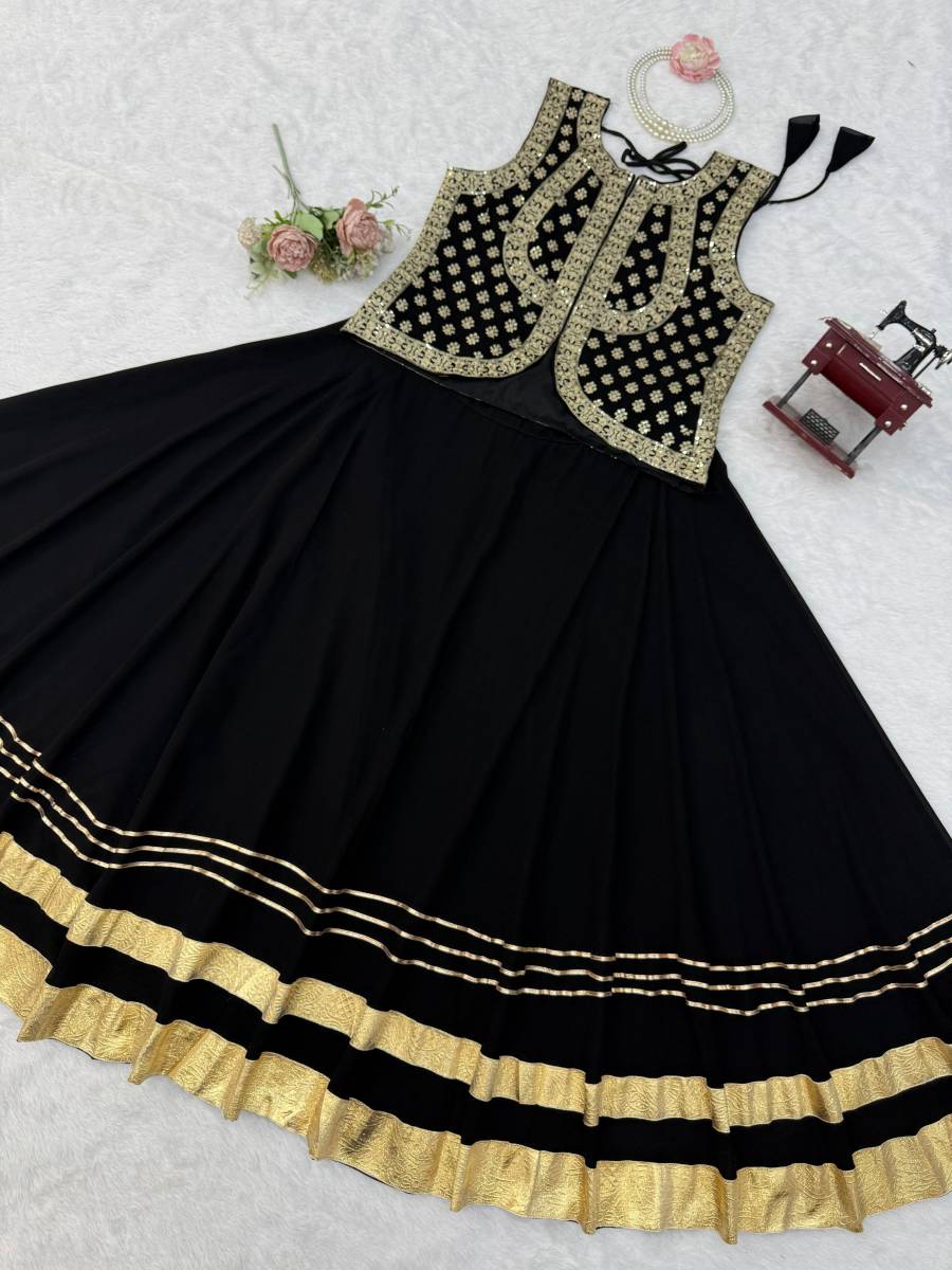 DESIGNER GEORGETTE THREAD WITH SEQUENCE WORK TOP LEHENGA SET PARTY WEAR WHOLESALE PRICE ETHNIC GARMENT (8)