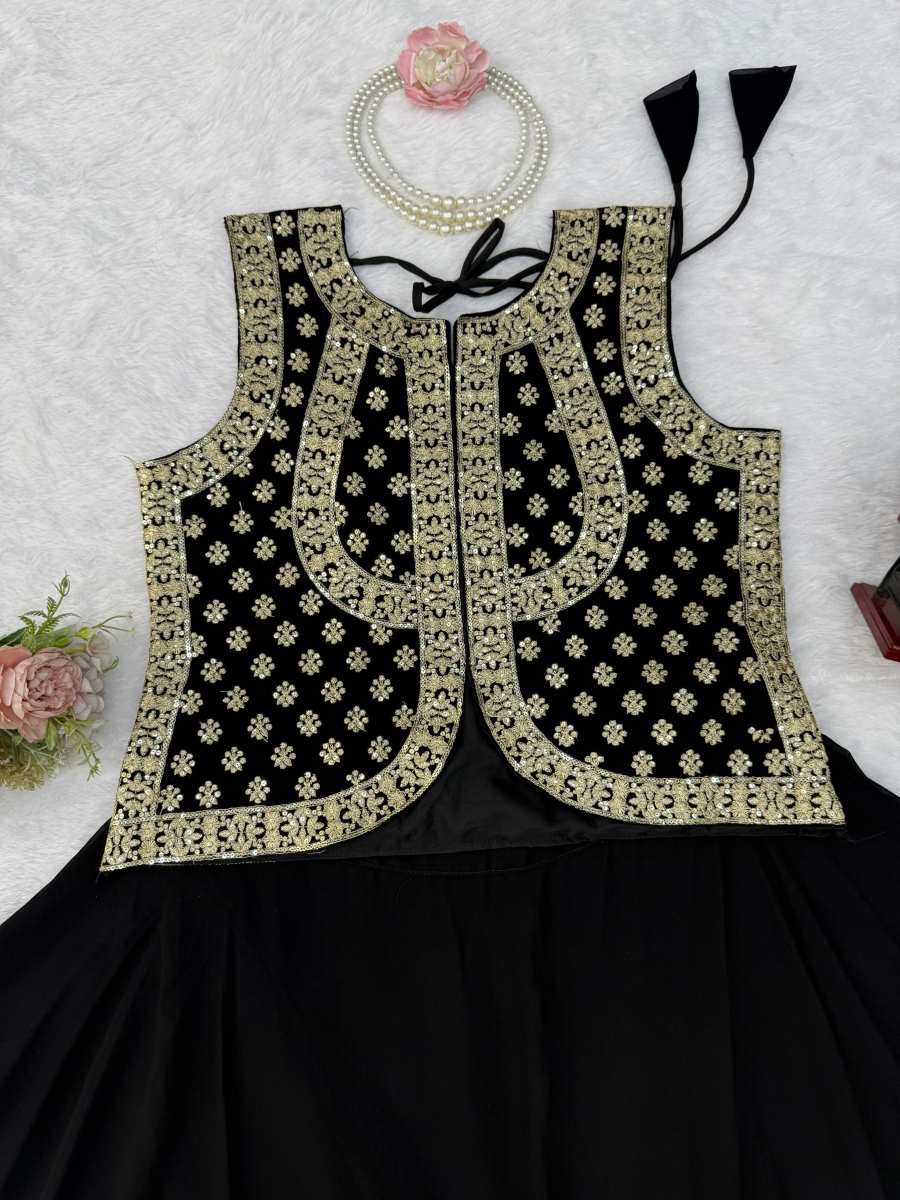 DESIGNER GEORGETTE THREAD WITH SEQUENCE WORK TOP LEHENGA SET PARTY WEAR WHOLESALE PRICE ETHNIC GARMENT (9)
