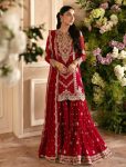DESIGNER GEORGETTE THREAD WITH  SEQUENCE WORK TOP SHARARA WITH DUPATTA RED