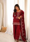 DESIGNER GLASS ROMAN SILK EMBROIDERY SEQUENCE AND JARI WORK TOP PATIYALA WITH DUPATTA FESTIVE WEAR WHOLESALE PRICE ETHNIC GARMENT (6)
