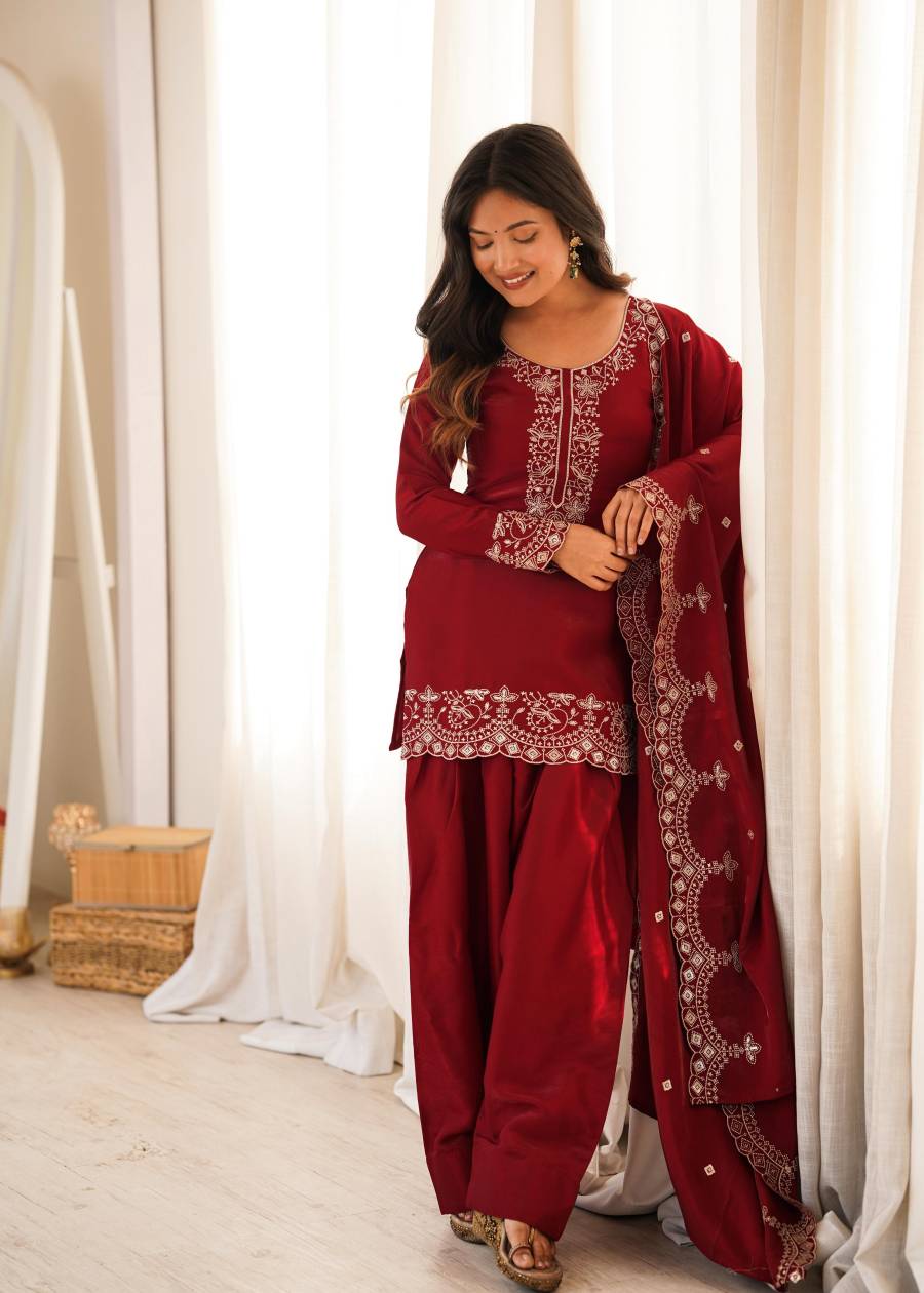 DESIGNER GLASS ROMAN SILK EMBROIDERY SEQUENCE AND JARI WORK TOP PATIYALA WITH DUPATTA FESTIVE WEAR WHOLESALE PRICE ETHNIC GARMENT (4)