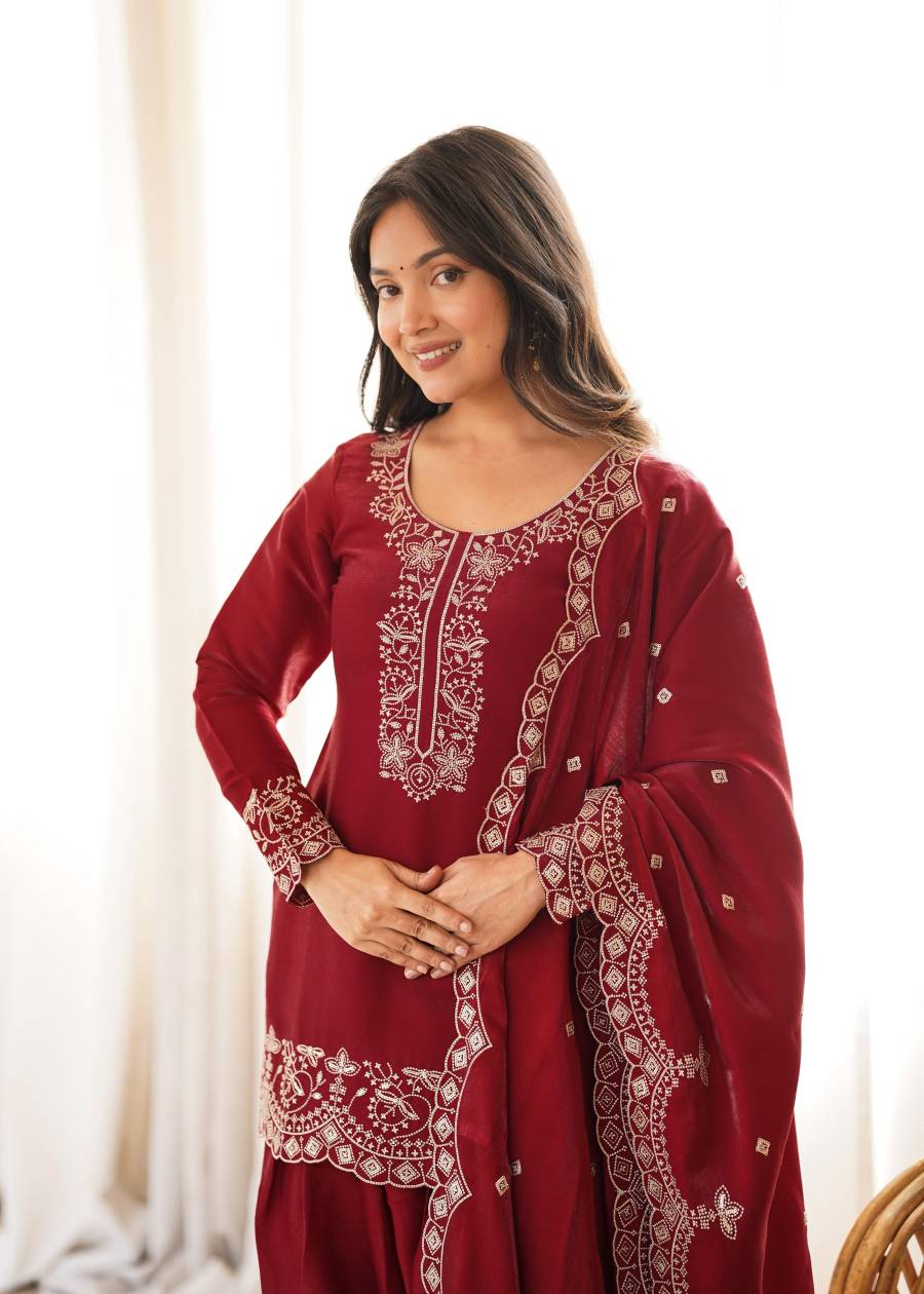 DESIGNER GLASS ROMAN SILK EMBROIDERY SEQUENCE AND JARI WORK TOP PATIYALA WITH DUPATTA FESTIVE WEAR WHOLESALE PRICE ETHNIC GARMENT (8)