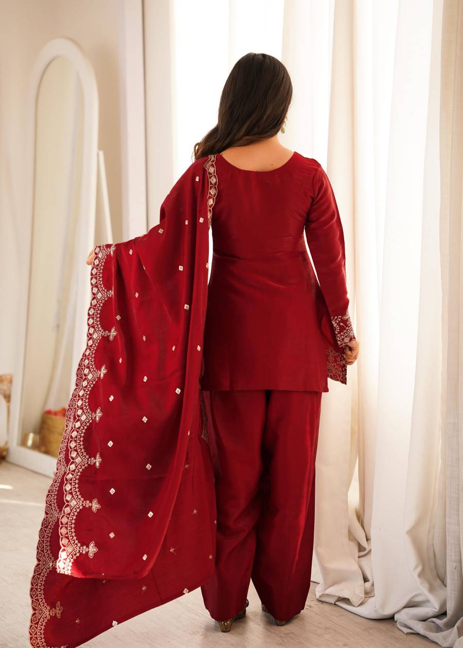 DESIGNER GLASS ROMAN SILK EMBROIDERY SEQUENCE AND JARI WORK TOP PATIYALA WITH DUPATTA FESTIVE WEAR WHOLESALE PRICE ETHNIC GARMENT (9)