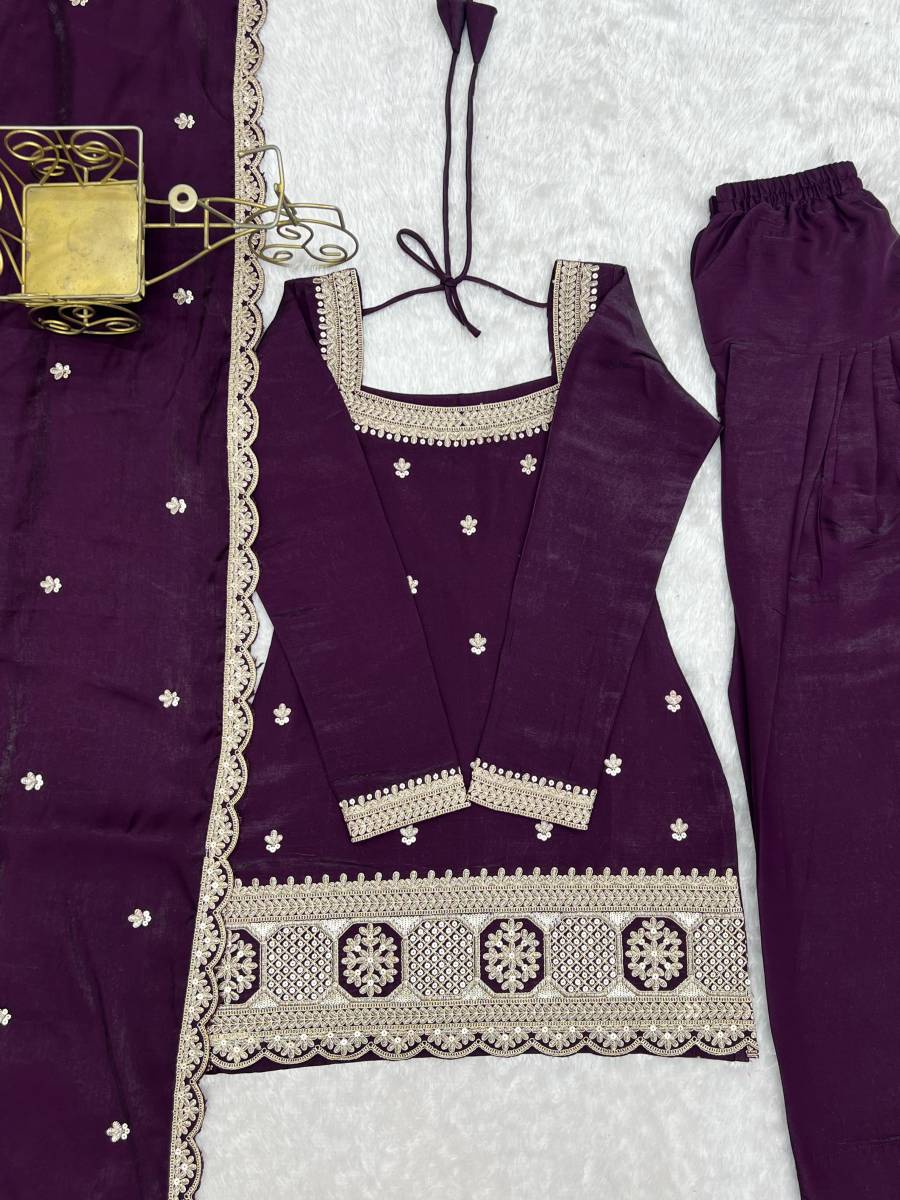 DESIGNER GLASS ROMAN SILK EMBROIDERY SEQUENCE DORI AND JARI WORK TOP PATIYALA WITH DUPATTA FESTIVE WEAR WHOLESALE PRICE ETHNIC GARMENT (10)
