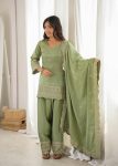 DESIGNER GLASS ROMAN SILK EMBROIDERY SEQUENCE DORI AND JARI WORK TOP PATIYALA PISTA