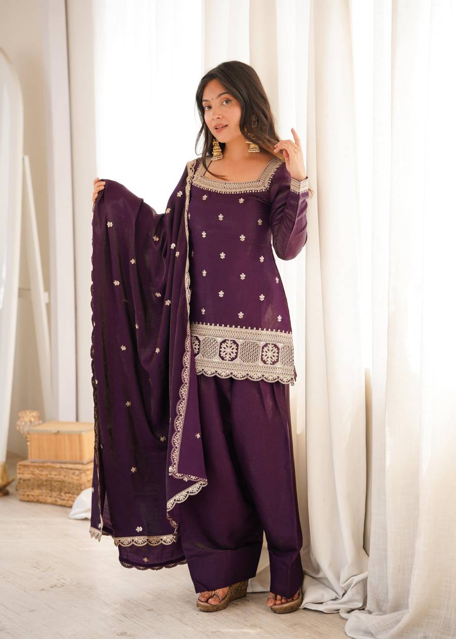 DESIGNER GLASS ROMAN SILK EMBROIDERY SEQUENCE DORI AND JARI WORK TOP PATIYALA WITH DUPATTA FESTIVE WEAR WHOLESALE PRICE ETHNIC GARMENT (7)