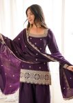 DESIGNER GLASS ROMAN SILK EMBROIDERY SEQUENCE DORI AND JARI WORK TOP PATIYALA WITH DUPATTA FESTIVE WEAR WHOLESALE PRICE ETHNIC GARMENT (6)
