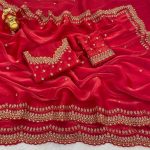 DESIGNER GMY SILK SEQUENCE EMBROIDERY AND CUT WORK BORDER SAREE WITH STITCHED BLOUSE WEDDING WEAR WHOLESALE PRICE ETHNIC GARMENT (2)