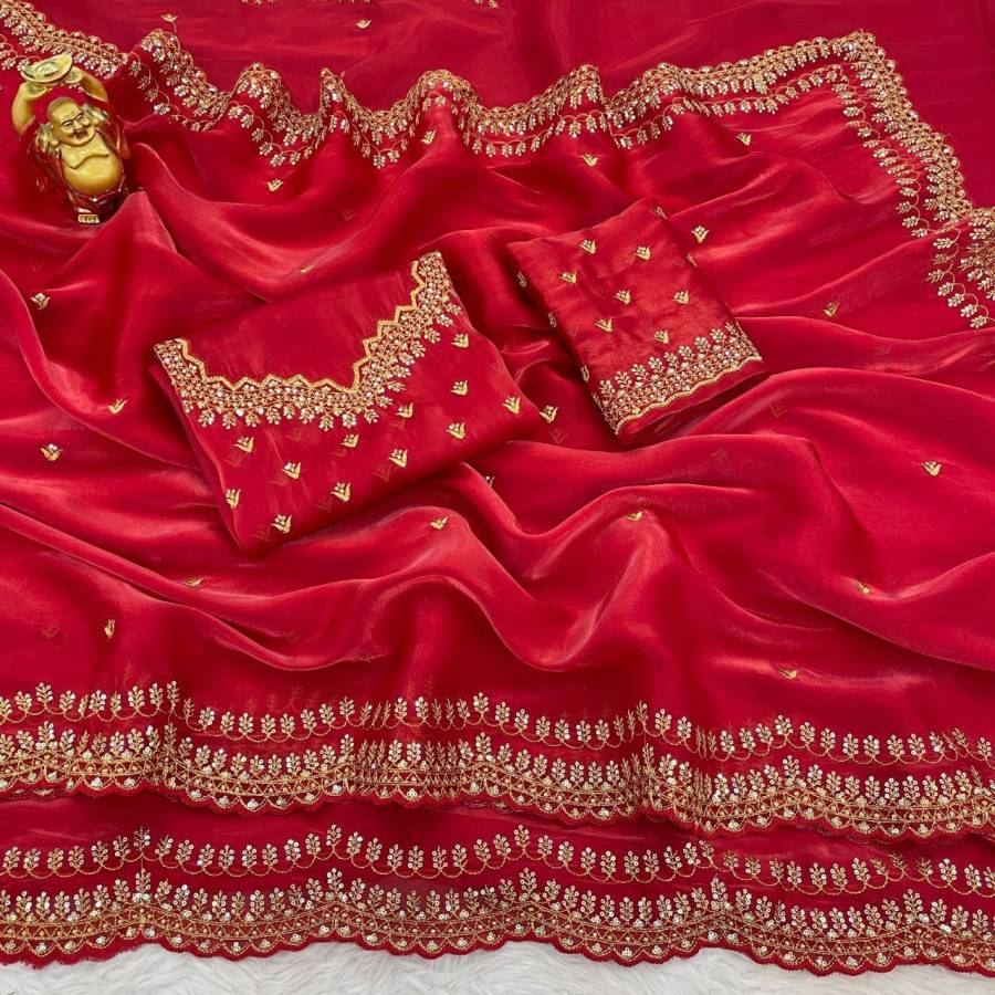 DESIGNER GMY SILK SEQUENCE EMBROIDERY AND CUT WORK BORDER SAREE WITH STITCHED BLOUSE WEDDING WEAR WHOLESALE PRICE ETHNIC GARMENT (1)
