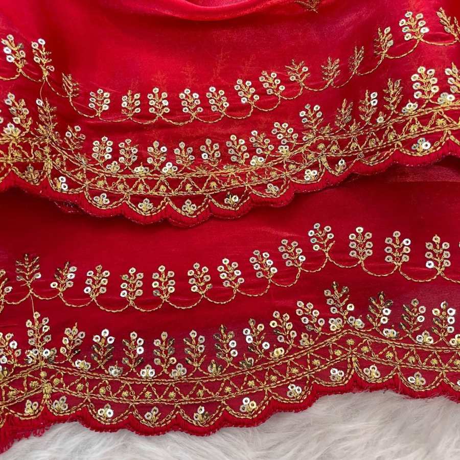 DESIGNER GMY SILK SEQUENCE EMBROIDERY AND CUT WORK BORDER SAREE WITH STITCHED BLOUSE WEDDING WEAR WHOLESALE PRICE ETHNIC GARMENT (4)