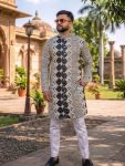 DESIGNER HEAVY FABRIC EMBROIDERY SEQUENCE WORK KURTA PAYJAMA SET BLACK WHITE