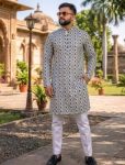 DESIGNER HEAVY FABRIC EMBROIDERY SEQUENCE  WORK KURTA PAYJAMA SET WHITE BLACK