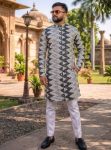 DESIGNER HEAVY FABRIC EMBROIDERY SEQUENCE  WORK KURTA PAYJAMA SET WHITE BLACK