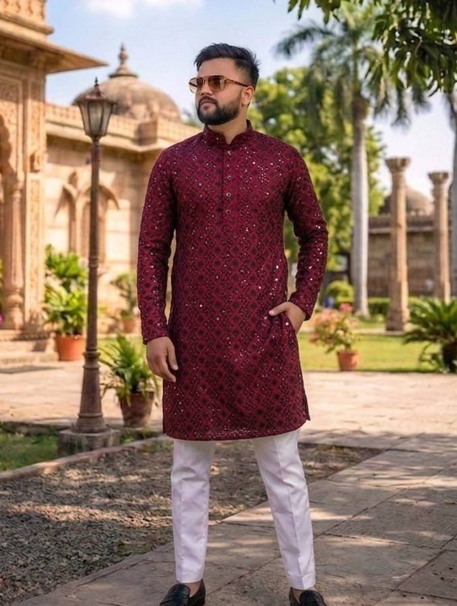 DESIGNER HEAVY FABRIC EMBROIDERY SEQUENCE WORK KURTA PAYJAMA SET FESTIVE WEAR WHOLESALE PRICE ETHNIC GARMENT (6)