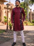 DESIGNER HEAVY FABRIC EMBROIDERY SEQUENCE WORK KURTA PAYJAMA SET MAROON