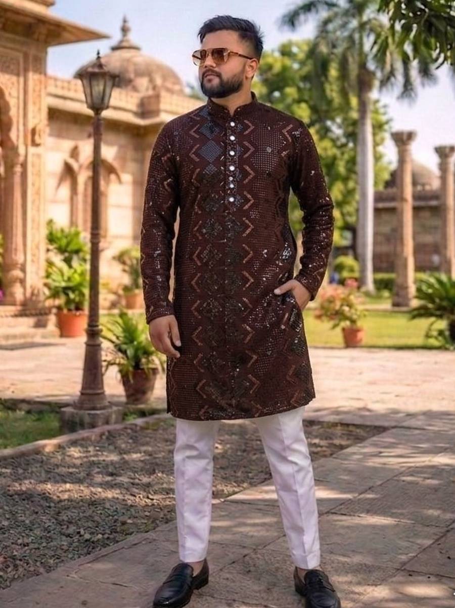DESIGNER HEAVY FABRIC EMBROIDERY SEQUENCE WORK KURTA PAYJAMA SET FESTIVE WEAR WHOLESALE PRICE ETHNIC GARMENT (9)