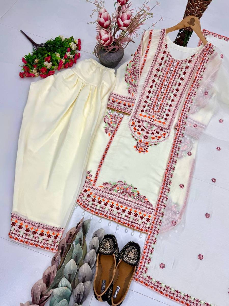 DESIGNER MUL CHANDERI EMBROIDERY SEQUENCE WITH REAL MIRROR HAND WORK AND FANCY LACE WORK TOP PALAZZO WITH DUPATTA FESTIVE WEAR WHOLESALE PRICE ETHNIC GARMENT (11)