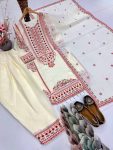 DESIGNER MUL CHANDERI EMBROIDERY SEQUENCE WITH REAL MIRROR HAND WORK AND FANCY LACE WORK TOP PALAZZO WITH DUPATTA FESTIVE WEAR WHOLESALE PRICE ETHNIC GARMENT (10)