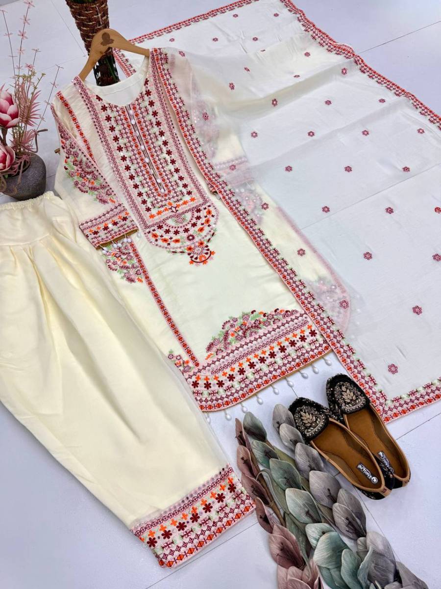 DESIGNER MUL CHANDERI EMBROIDERY SEQUENCE WITH REAL MIRROR HAND WORK AND FANCY LACE WORK TOP PALAZZO WITH DUPATTA FESTIVE WEAR WHOLESALE PRICE ETHNIC GARMENT (12)