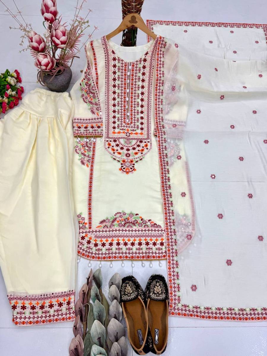 DESIGNER MUL CHANDERI EMBROIDERY SEQUENCE WITH REAL MIRROR HAND WORK AND FANCY LACE WORK TOP PALAZZO WITH DUPATTA FESTIVE WEAR WHOLESALE PRICE ETHNIC GARMENT (14)