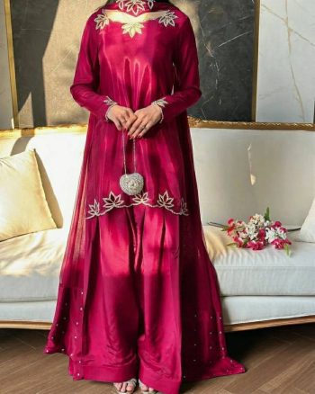 DESIGNER NATURAL CREPE EMBROIDERY AND MOTI WORK TOP PATIYALA WITH DUPATTA RANI