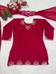 DESIGNER NATURAL CREPE EMBROIDERY AND MOTI WORK TOP PATIYALA WITH DUPATTA FESTIVE WEAR WHOLESALE PRICE ETHNIC GARMENT (11)