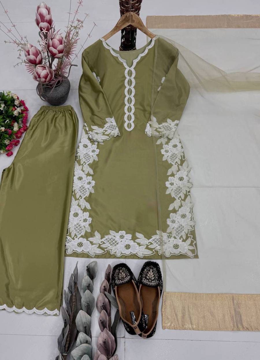 DESIGNER NATURAL SILK EMBROIDRY WORK WITH HEAVY PERAL MOTI HAND WORK TOP PALAZZO WITH DUPATTA FESTIVE WEAR WHOLESALE PRICE ETHNIC GARMENT (10)