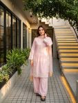 DESIGNER NATURAL SILK EMBROIDRY WORK WITH HEAVY PERAL MOTI HAND WORK TOP PALAZZO WITH DUPATTA FESTIVE WEAR WHOLESALE PRICE ETHNIC GARMENT (8)