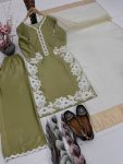 DESIGNER NATURAL SILK EMBROIDRY WORK WITH HEAVY PERAL MOTI HAND WORK TOP PALAZZO WITH DUPATTA FESTIVE WEAR WHOLESALE PRICE ETHNIC GARMENT (8)