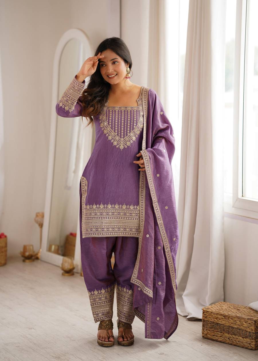 DESIGNER NC VICHITRA SILK EMBROIDERY SEQUENCE DORI AND JARI WORK TOP PATIYALA WITH DUPATTA FESTIVE WEAR WHOLESALE PRICE ETHNIC GARMENT(15)
