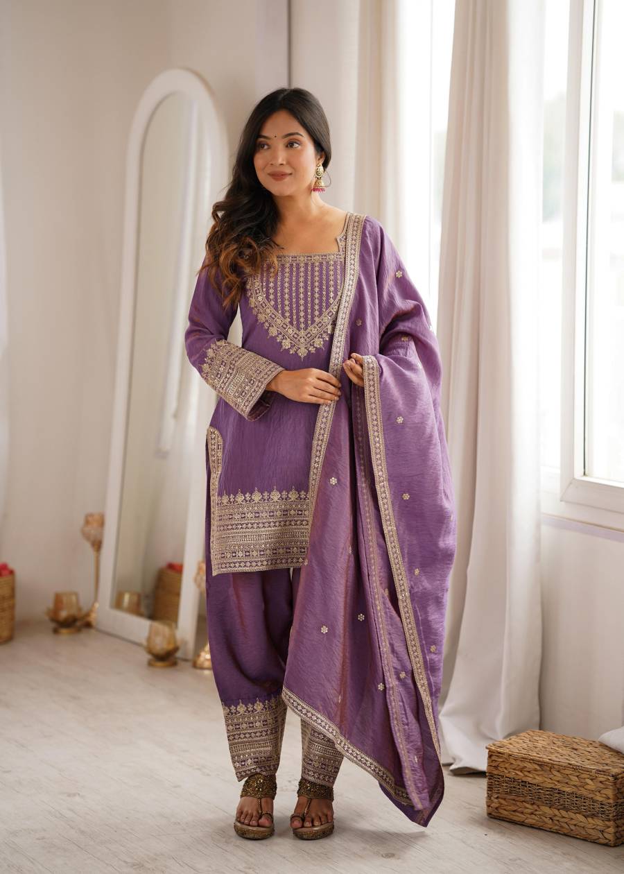 DESIGNER NC VICHITRA SILK EMBROIDERY SEQUENCE DORI AND JARI WORK TOP PATIYALA WITH DUPATTA FESTIVE WEAR WHOLESALE PRICE ETHNIC GARMENT(16)