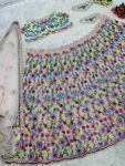 DESIGNER NET EMBROIDERY WITH REAL MIRROR WORK LEHENGA CHOLI WITH DUPATTA BRIDE WEAR WHOLESALE PRICE ETHNIC GARMENT (2)