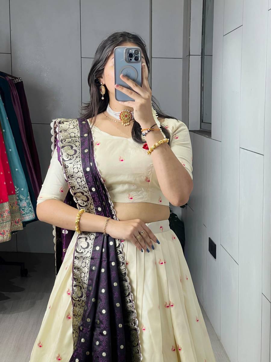 DESIGNER PAITHANI SILK ZARI WEAVING WORK WITH COLORED BORDER AND BUTTI WORK LEHENGA CHOLI WITH DUPATTA WEDDING WEAR WHOLESALE PRICE ETHNIC GARMENT (14)