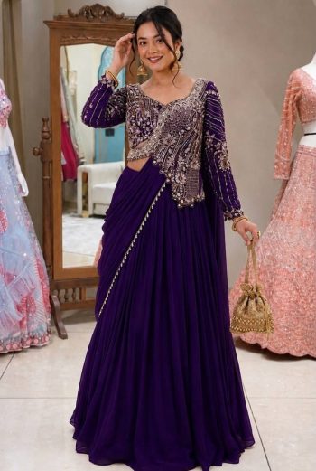 DESIGNER RANGOLI EMBROIDERY SEQUENCE WORK  LEHENGA CHOLI WITH DUPATTA PURPPLE