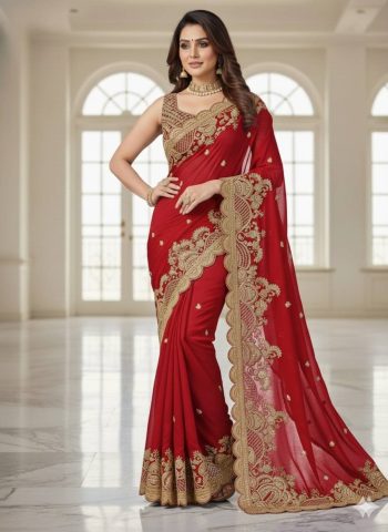 DESIGNER RANGOLI SILK CODING & SEQUENCE WORK SAREE WITH UNSTITCHED BLOUSE RED