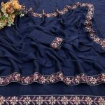 DESIGNER RANGOLI SILK EMBROIDERY SEQUENCE FANCY LACE BORDER WORK SAREE WITH UNSTITCHED BLOUSE WEDDING WEAR WHOLESALE PRICE ETHNIC GARMENT (2)