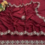 DESIGNER RANGOLI SILK EMBROIDERY SEQUENCE FANCY LACE BORDER WORK SAREE WITH UNSTITCHED BLOUSE MAROON