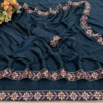 DESIGNER RANGOLI SILK EMBROIDERY SEQUENCE FANCY LACE BORDER WORK SAREE WITH UNSTITCHED BLOUSE TEAL
