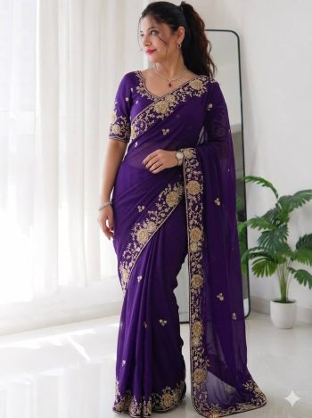 DESIGNER RANGOLI SILK EMBROIDERY WORK SAREE WITH UNSTITCHED BLOUSE PURPLE
