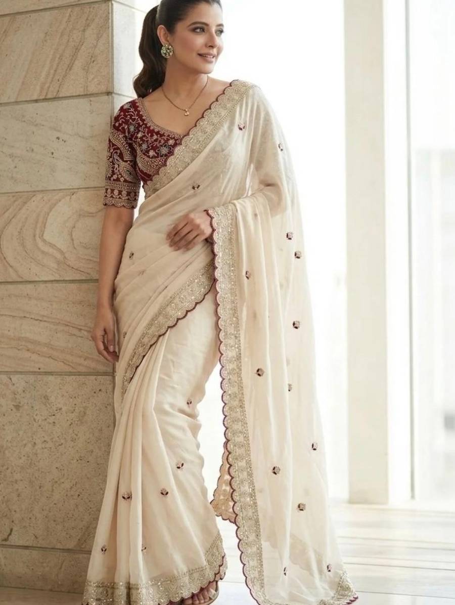 DESIGNER RANGOLI SILK SEQUENCE EMBROIDERY WORK SAREE WITH UNSTITCHED BLOUSE WEDDING WEAR WHOLESALE PRICE ETHNIC GARMENT (2)