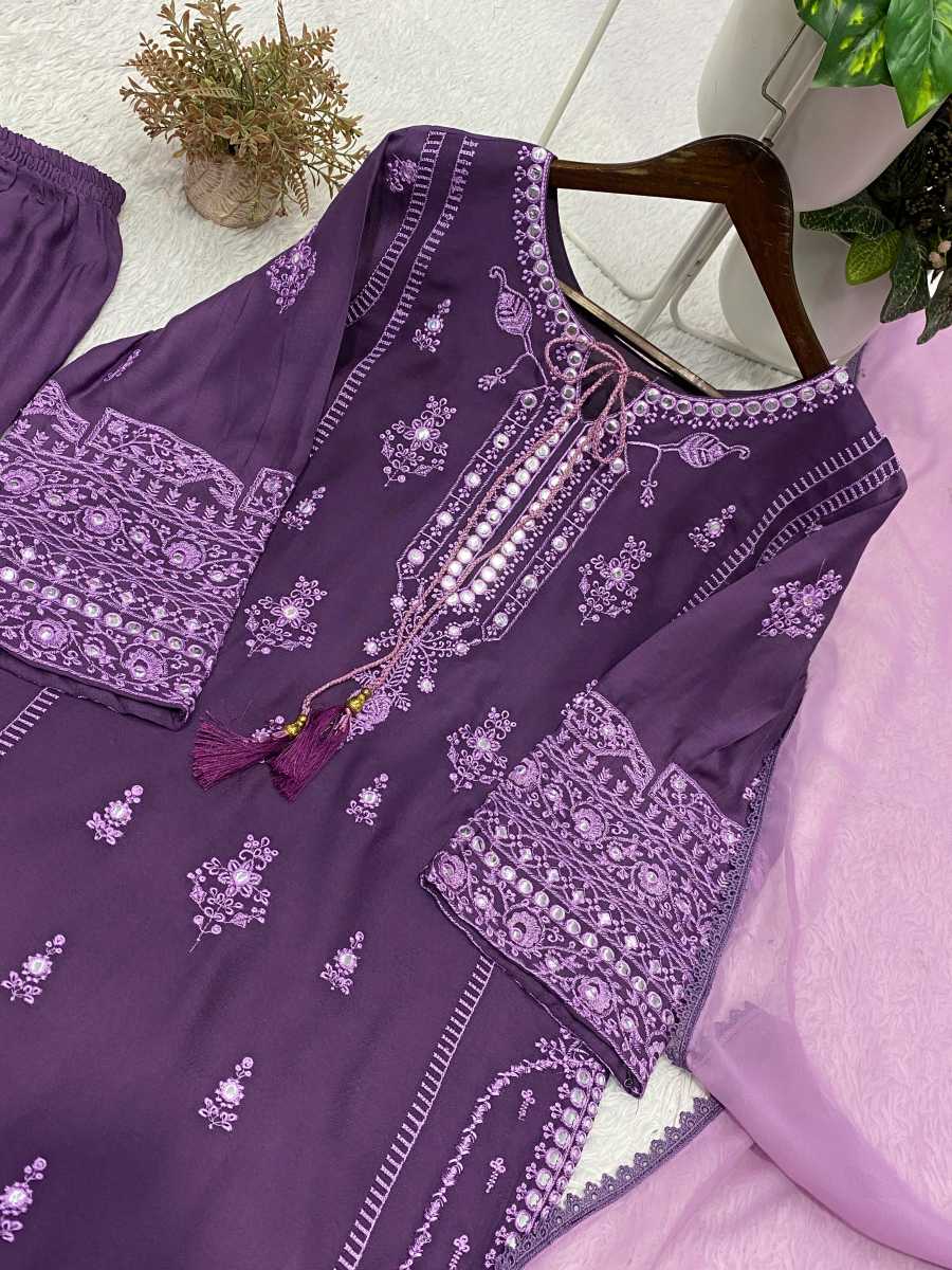 DESIGNER RAYON EMBROIDERY WORK WITH PAPER WORK MIRROR EFFECT WORK TOP PALAZZO WITH DUPATTA FESTIVE WEAR WHOLESALE PRICE ETHNIC GARMENT (2)