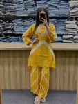 DESIGNER RUSSIAN SILK HANDWORK CO ORD SET YELLOW