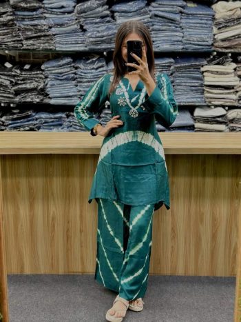 DESIGNER RUSSIAN SILK HANDWORK  CO ORD SET SKY