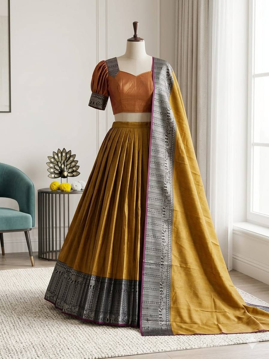 DESIGNER SILK WOVEN WORK LEHENGA CHOLI WITH DUPATTA FESTIVE WEAR WHOLESALE PRICE ETHNIC GARMENT (15)