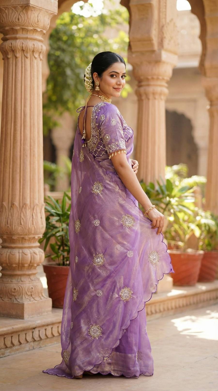 DESIGNER SOFT FENDY SATIN SILK HAND WORK AND CUT WORK WITH ARCO BORDER SAREE WITH STITCH BLOUSE WHOLESALE PRICE ETHNIC GARMENT (4)